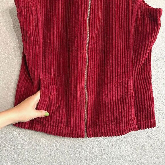 Woolrich Vest Ruby Red Zip Up Sleeveless Sweater Ribbed Cotton Layer Size Large - Picture 4 of 7